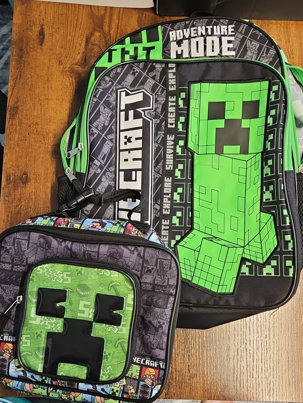 Minecraft Green Creeper Backpack + Lunch Bag Set